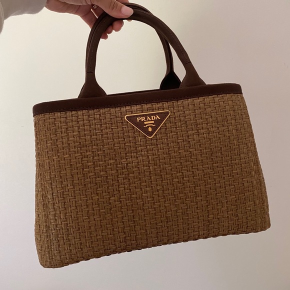 Brand New Prada Structured Medium Brown Straw Bag - Picture 1 of 9